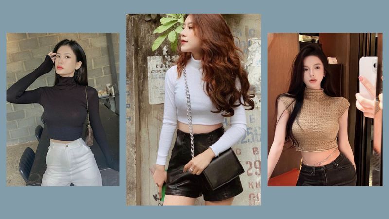 Tham khảo bộ 3 mẫu áo croptop cổ cao với kiểu dáng trơn