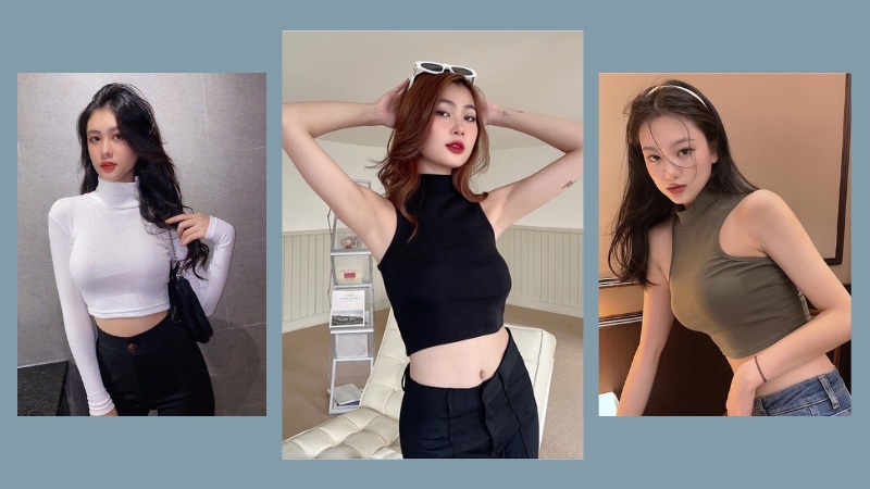 Mẫu áo croptop cổ lọ cho thời tiết se lạnh