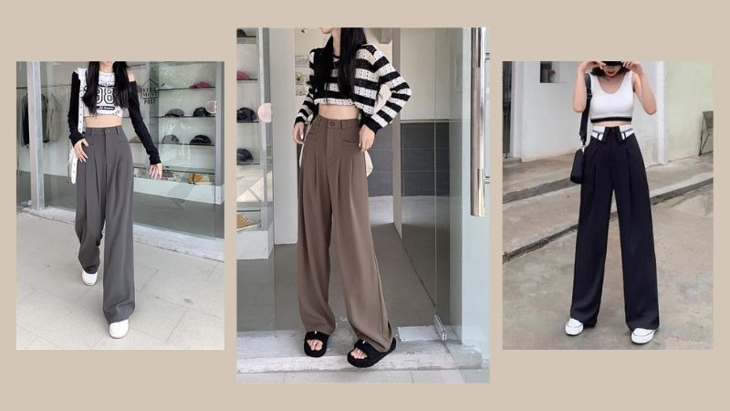 Mẫu quần dài culottes dáng rộng lưng cao