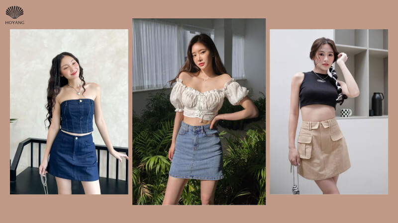 Chân váy chữ A phối cùng áo crop top trẻ trung, năng động