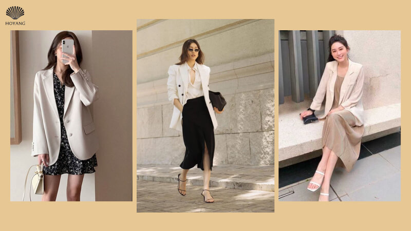 Đầm suông hoặc body phối blazer lịch sự, trang nhã